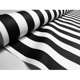 Sofia Stripe Teflon-Coated Outdoor & Indoor Canvas Fabric – Water Resistant, 43mm Stripes – 140cm Wide Material for Cushions, Deck Chairs, Tablecloths, Gazebos, Crafts (Black & White, 1 Metre)