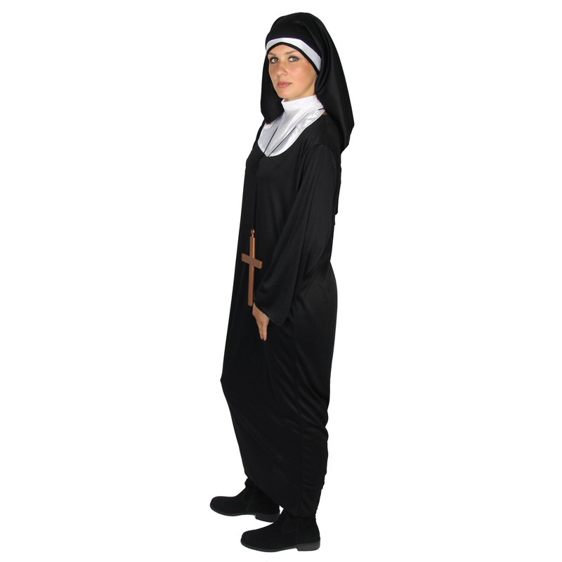Foxxeo Schwarzes Nonnen Kostüm für Damen Faschin Karneval Kirchen Motto