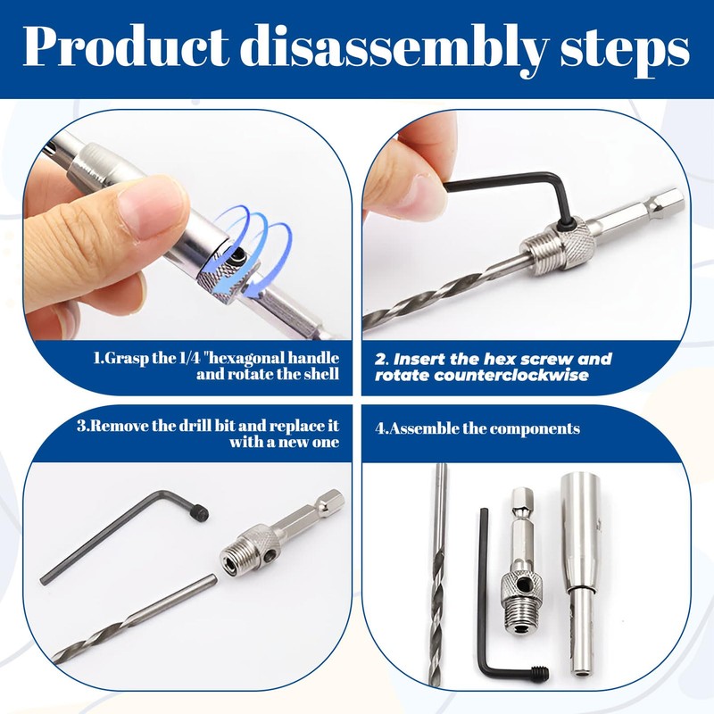 Self Centering Drill Bit Set, 4pcs Hinge Drill Bit Self