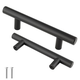 Cjueiom 12 Pack Matt Black Cupboard Handles 64mm Hole Center T Bar Handles, Stainless Steel Drawer Long Wardrobe Door Pulls, 100mm Length for Bedroom Drawer