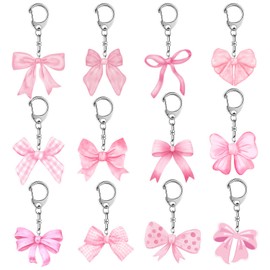 YYMYMGJ Pink Bow Party Favors 12 PCS Pink Bow Acrylic KeyChains for Coquette Bow Birthday Party Decorations Supplies Gifts for Kids Girls Classroom Prizes