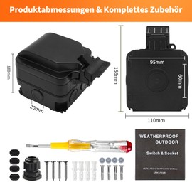 Vonsera Outdoor Socket Waterproof IP66, 1-Way Outdoor Socket Waterproof with Hinged Lid, Lockable Outdoor Socket Surface-Mounted for Wet Rooms, Garden