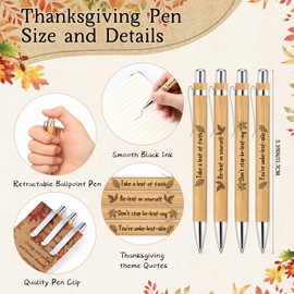 Sayglossy 24 Sets Inspirational Thanksgiving Gifts for Coworker Fall Bamboo Ballpoint Pen Motivational Pens with Kraft Greeting Cards for Teacher Staff Team Friendsgiving Office Supplies
