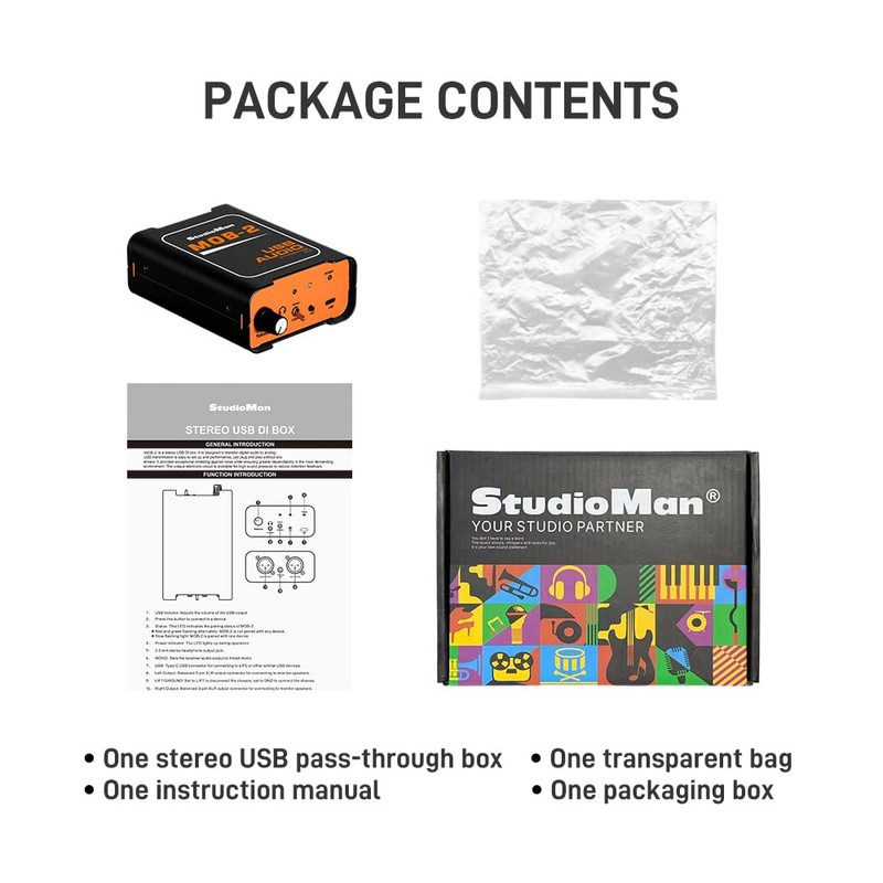 StudioMan MOB-2 Active USB Audio DI Box, 2-in-1 Direct Injection