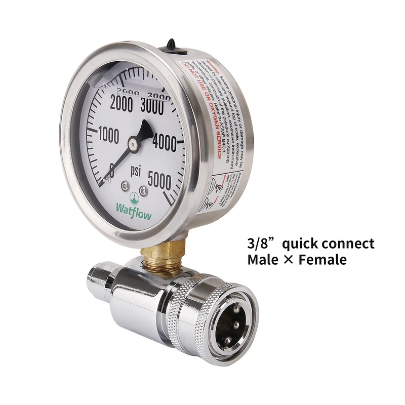 Watflow 2-1/2" Pressure Washer Pressure Gauge Kit, 3/8 Inch Quick