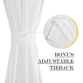 NICETOWN Faux Linen French Door Curtain 72 Inch Length Farmhouse Window Curtains Country Rustic Door Curtain Panel with Tieback, Rod Pocket Light Filtering Shade, 1 PC, White, 52" Width