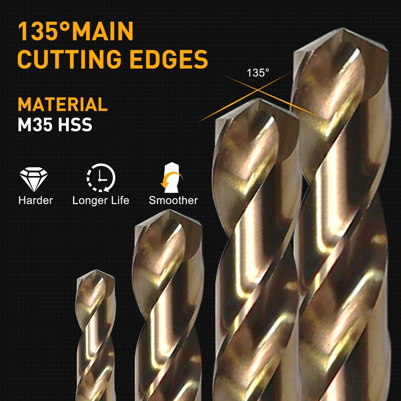 M35 Cobalt Drill Bit Set, 29Pcs High Speed Steel Twist