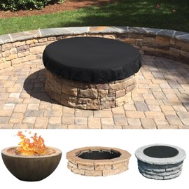 Epkoxlx 32/40/56in Black Fire Pit Cover Round, Waterproof 600D Oxford Fabric for Snow, Rain, Wind and Sun Weather, Easy to Install and Store Outdoor Patio Built In Firepit Cover (32in-black)