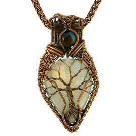 Copperie Tree of Life Rainbow Moonstone & Labradorite Gemstone Pendant Copper Wire Wrapped Jewelry Necklace 20"