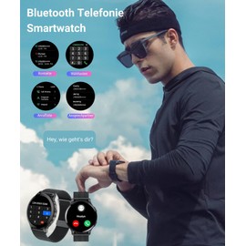 HOAIYO Smartwatch Herren Damen mit Telefonfunktion Rund, 1.45" Fitnessuhr Armbanduhren Sportuhr mit Pulsmesser, Musiksteuerung, Schrittzähler, Kalorien, Wasserdicht Fitness Tracker