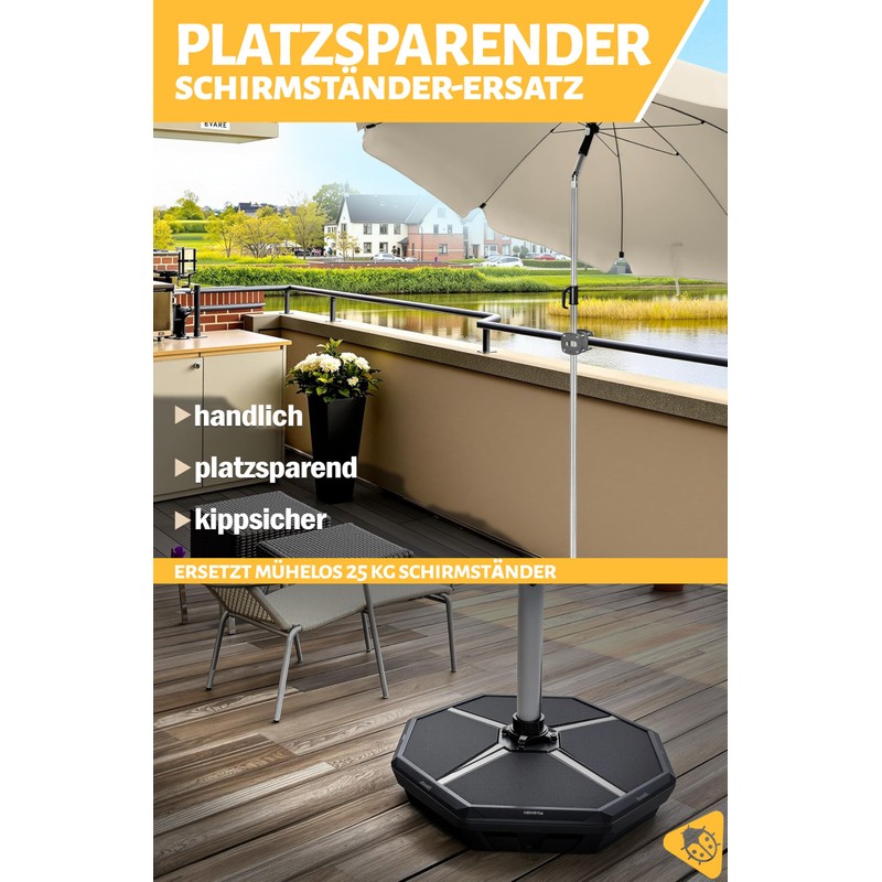 4happy Parasol Holder for Balcony Railing, Compact Balcony Umbrella Holder