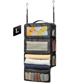 Vokelater Suitcase Organizer, HangingTravel Organizer Carry On Luggage Organizer, Portable Hanging Shelves Packing Cubes for Cruise Ship Essentials, Large, Black