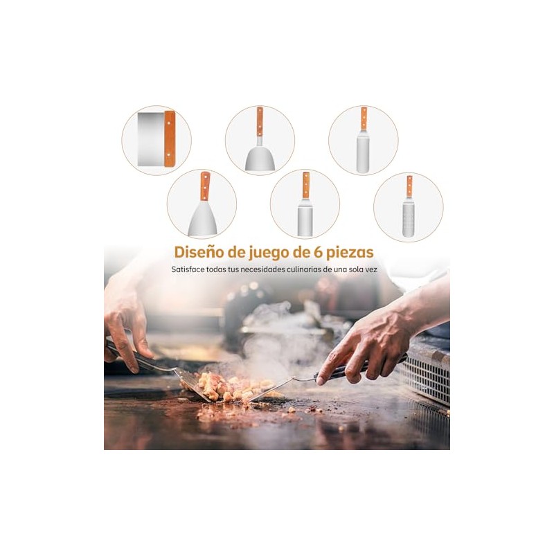 MTQ Espatula Cocina, Kit Parrillero 6 Piezas, Espátula Acero Inoxidable