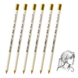 QHLWTT 6Pcs Porfessional Highlight Sketch White Pencil Easy Sharpen Fine Point White Pencils Wooden Sketch White Charcoal Pencils for Artist Drawing, Sketching, Blending