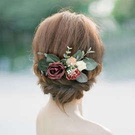 Fangsen Boho Silver Wedding Festival Headpiecer Floral Headpiece for Brides (Red)