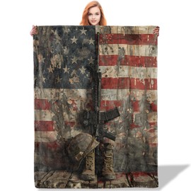 Plistiz Veteran Throw Blanket 50"x60", War Memorial American Flag Patriotic Theme Blankets for Living Room Couch, Home Decor, Soft Flannel Veteran Gifts for Adults and Men