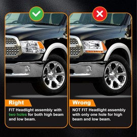 DimFlux Headlight Assembly, Compatible with 2009-2018 Dodge Ram 1500/2010-2018 Ram 2500 3500 4500 5500(Only fit factory quad beam halogen headlights) Chrome Housing Amber Reflector