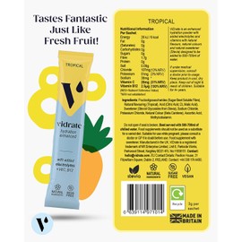 Electrolytes Powder - Hydration Sachets Packed with Vitamins - Zero Sugar Rehydration Sachet with No Artificial Sweeteners & Preservatives by ViDrate - Tropical Small Pack, 8 Electrolytes Sachets