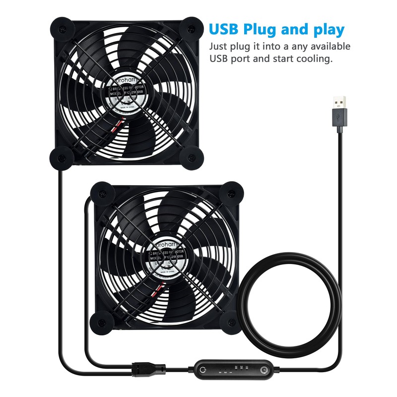 euroharry USB 120 mm Quiet Fan, 2-in-1, 6 Wind Speeds