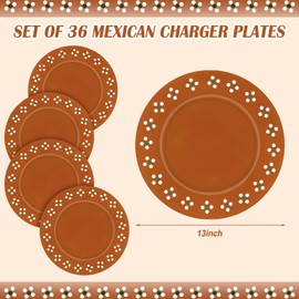 Havawish 36 Pcs Mexican Plastic Plates 13 Inch De Barro Mexican Floral Charger Plate Traditional Design Plates Mexico Plate for Wedding Bridal Shower Party Supplies