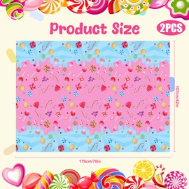2Pcs Candyland Plastic Tablecloth,Colorful Lollipop Table Covers,Candyland Plastic Table Cover,Candyland Party Decorations for Birthday Parties, Baby Showers