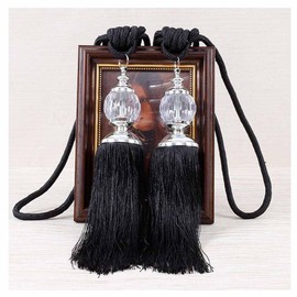 SHTGOI 1 Pair Curtain Tiebacks with Tassel Crystal Ball Curtain Drawstring Elegant Curtain Holder Decorative Curtain Holder Rope Curtains Accessories Tiebacks for Home & Office Window Drapery Black