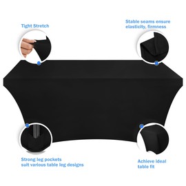 CKE 8FT Spandex Table Cloth (2 Pack, Black) Tight, Fitted Rectangular Table Cover Washable, Wrinkle Resistant, Patio Tablecloth for Banquet, Wedding, Parties, Cocktail, Tradeshows (96Lx30Wx30H Inch)