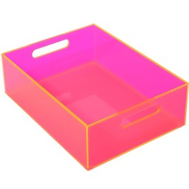 Contenedor de Almacenamiento de Acrílico para Despensa con Asas, Organizador de Cocina para Organización de Gabinete y Alacena, Resistente, 12.6 x 9.4 x 4 pulgadas, Rosa Neón