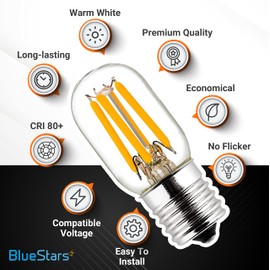 BlueStars E17 T7 LED Bulb 2W 120V (25W Equivalent), 2700K Warm White, 220lm for Microwave Oven, Range Hood, Refrigerator, Appliance Replacement Bulbs - 3 Packs
