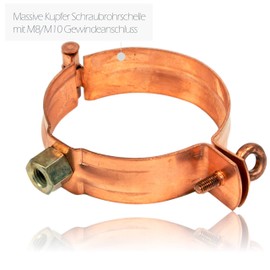 Downpipe Clamp Copper 100 mm with M8/M10 Thread Connection - Screw Pipe Clamp for Attaching Downpipes to Building - Pipe Clamp for Copper Rain Pipes DN 100