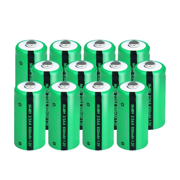 DURNERGY 12Pcs 2/3AA Size Batteries NIMH Rechargeable Battery 1.2V 650mah Button-Top Battery (0.59 * 1.18 inch, 2/3AA, Shorter Than AA and AAA)