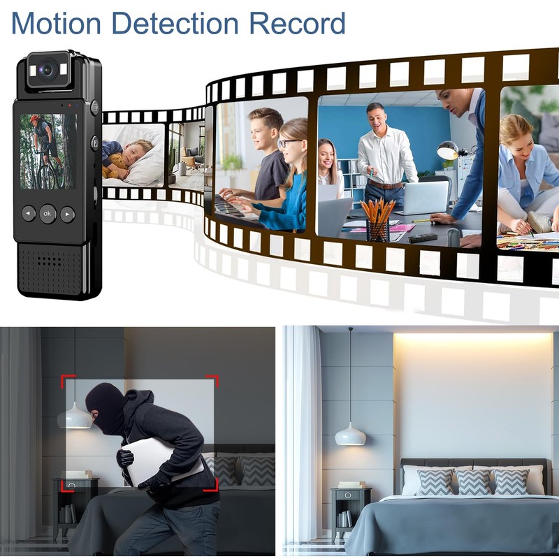 Body Camera, 1.3 in 1080P Color Display 180° Rrotating Lens