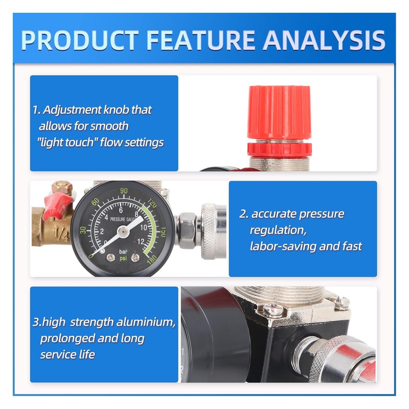 Air Compressor Regulator 0‑180 PSI Pressure Controller 1/4in with Gauge