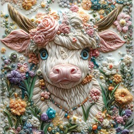 MINIWAN 500 Piece Art Jigsaw Puzzle for Adults - Unique 3D Embroidery Flower Cow, Cool Puzzles for Adults, Challenging Adult Puzzle 20x20 Inch