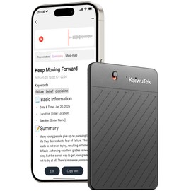 Kaiwutek Audio-Rekorder AI Professioneller tragbarer Sprachrekorder mit Handy Transkription Voice Recorder, Schwarz