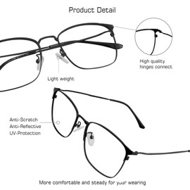 VisionGlobal Blue Light Blocking Glasses for Computer Reading or Gaming, UV 400 Anti Glare Lenses Help Reduce Eye Strain and Fatigue, Men and Women Frame (3147_Black(c1), x1.25 Magnification)