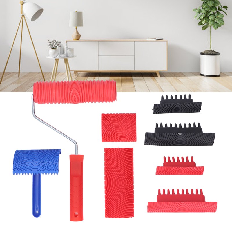 Rubber Wood Graining Tool Handheld Wood Texture Pattern Roller for
