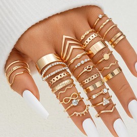 GIGB PBDK 30Pcs Boho Gold Knuckle Ring for Women Vintage Stackable Joint Midi Finger Rings Trendy Butterfly Cz Snake Stacking Statement Rings Dainty Jewelry Gifts (Triangle)