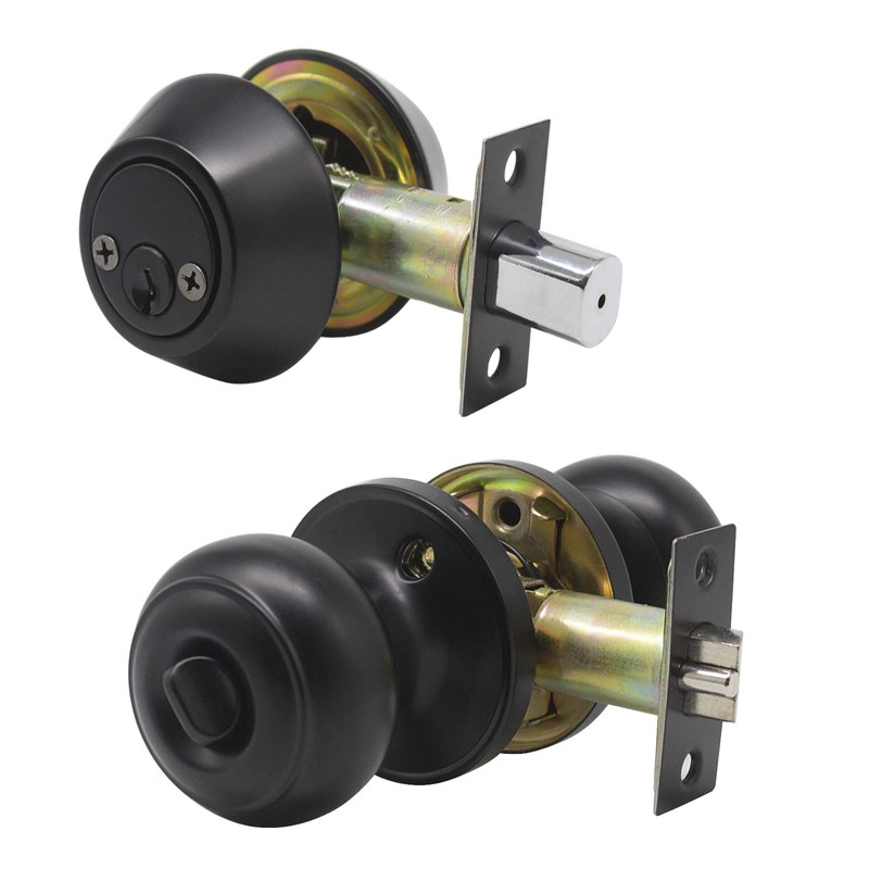 Probrico 2 Pack Entry Door Knob with Double Cylinder Deadbolt,