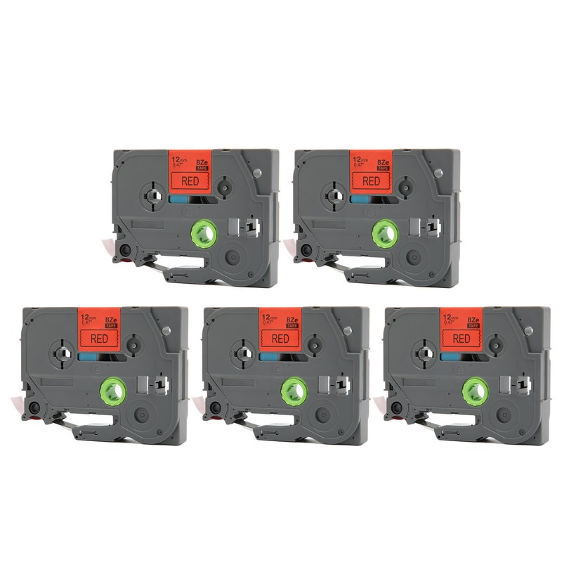 5 Pcs Label Maker Tape Black On Red 12mm 0.47