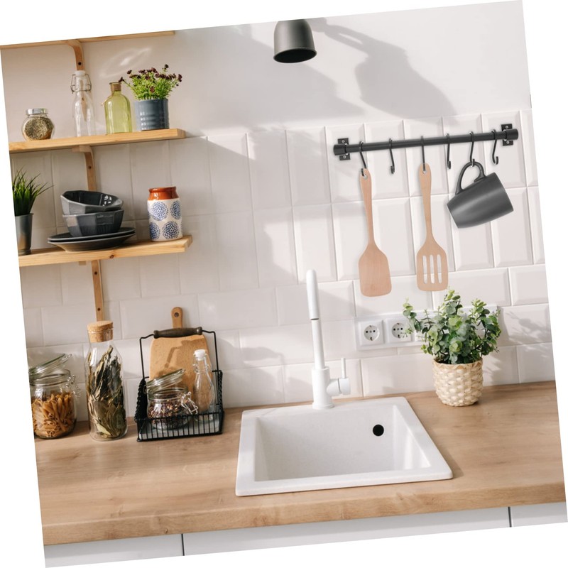 LIFKOME 1Pc Wall Mounted Kitchen Utensil Hook Rack Black Hanging