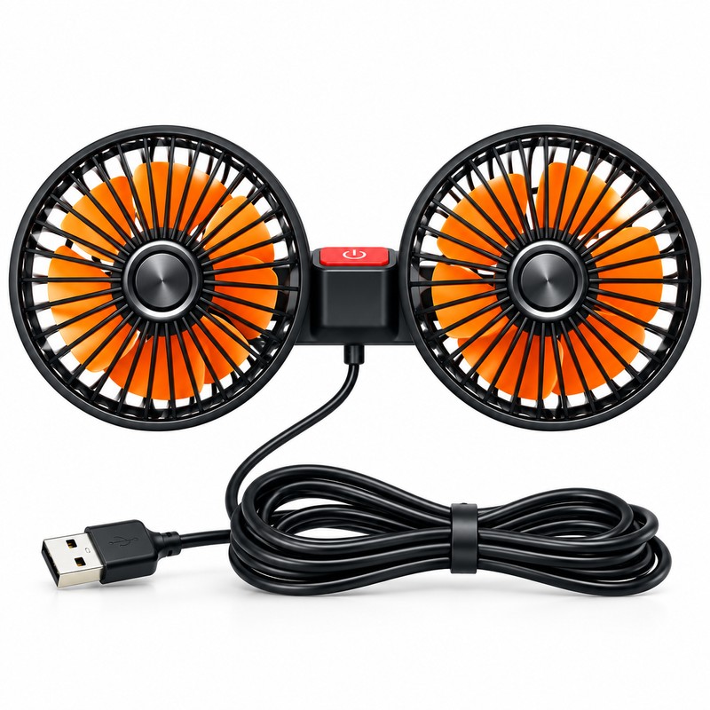 Dual Head Car Fan for Rear Seat Cooling – 3-Speed