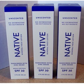 Native 3 Native Unscented Mineral Face Lotion Sunscreen SPF 30 - 1.7 fl oz Exp 05/24