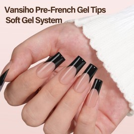 150Pcs Black French Gel Nail Tips, Vansiho Long Square Nail Tips, Pre-French Tips Press on Nails Brown, Fake Nails for Nail Art DIY 15 Sizes