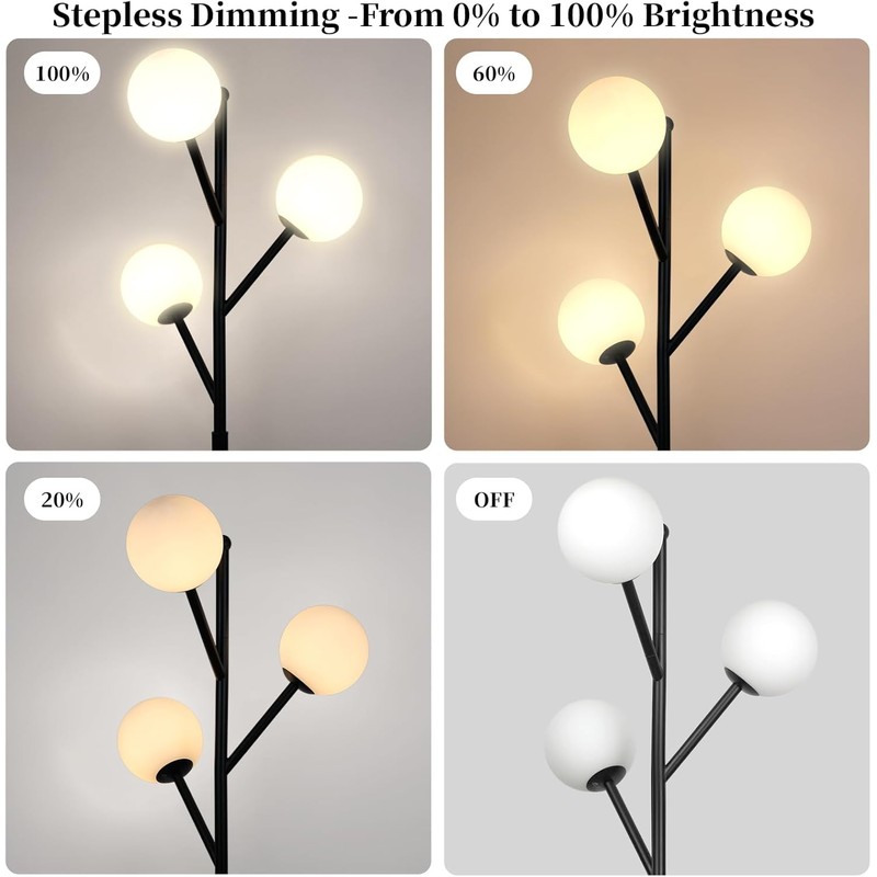 3-Globe Mid Century Black Tree Floor Lamp for Living Room,70in