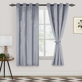 XWZO Velvet Curtains for Bedroom - Silver Grey Thick Room Darkening Thermal Insulated Grommet Window Treatment for Office/Living Room with Tiebacks, W52 x L72, Set of 2 Panels