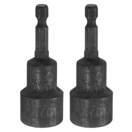 uxcell 2Pcs 1/4" Hex Shank 17mm Magnetic Hex Socket 65mm Length, CR-V Steel Quick-Release Power Nut Driver Set with Socket Wrench Screw for Impact Drill Black