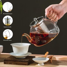 Wlasss 1200 ml/40 oz Glass Teapot with Infuser, Glass Tea Kettle Stovetop，Tea Pot with Infusers for Loose Tea, Tea Maker Gift