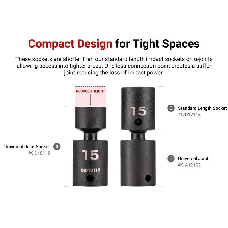 TEKTON 3/8 Inch Drive x 1/2 Inch 6-Point Universal Joint