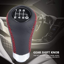 Yctze Gear Knob 6 Gears for Reno Scanic iversal Car Gear Knob 6 Speed Vehicle Gear Knob PU Gear Knob with 3 Hoses (Red)